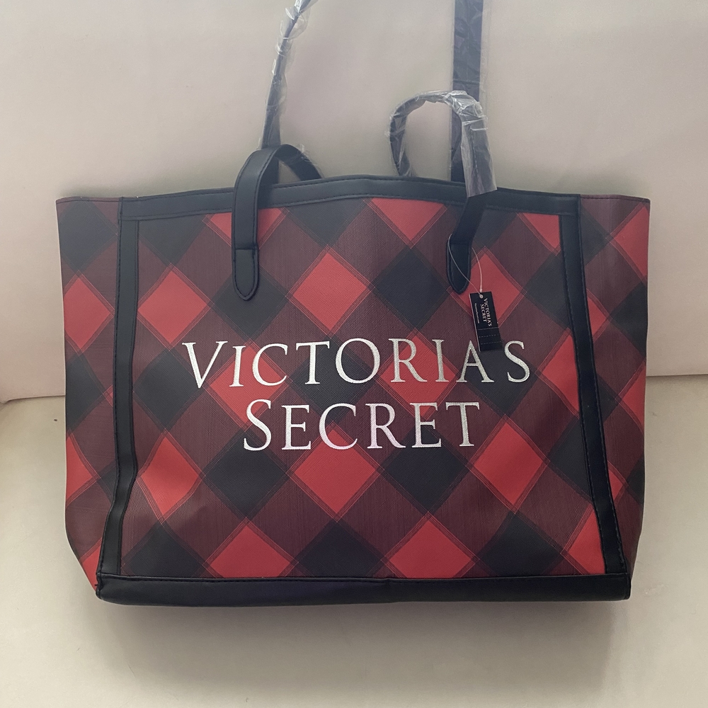 Victoria's Secret Red and Black Plaid Tote